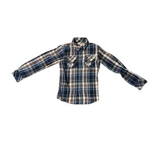 Appaman Boys Classic Flannel Shirt Gray White Brown Plaid Long Sleeve Size 12